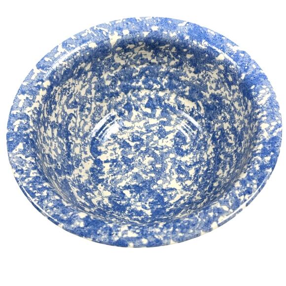 East Texas Pottery Blue Floral Spongeware 11" Mixing Serving Bowl-Excellent! - Picture 2 of 5